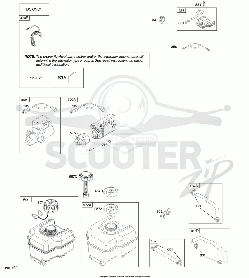 Alternator, Electric Starter, Fuel Supply, Ignition