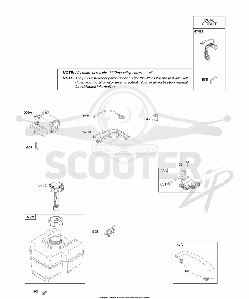 Alternator, Electric Starter, Fuel Supply, Ignition