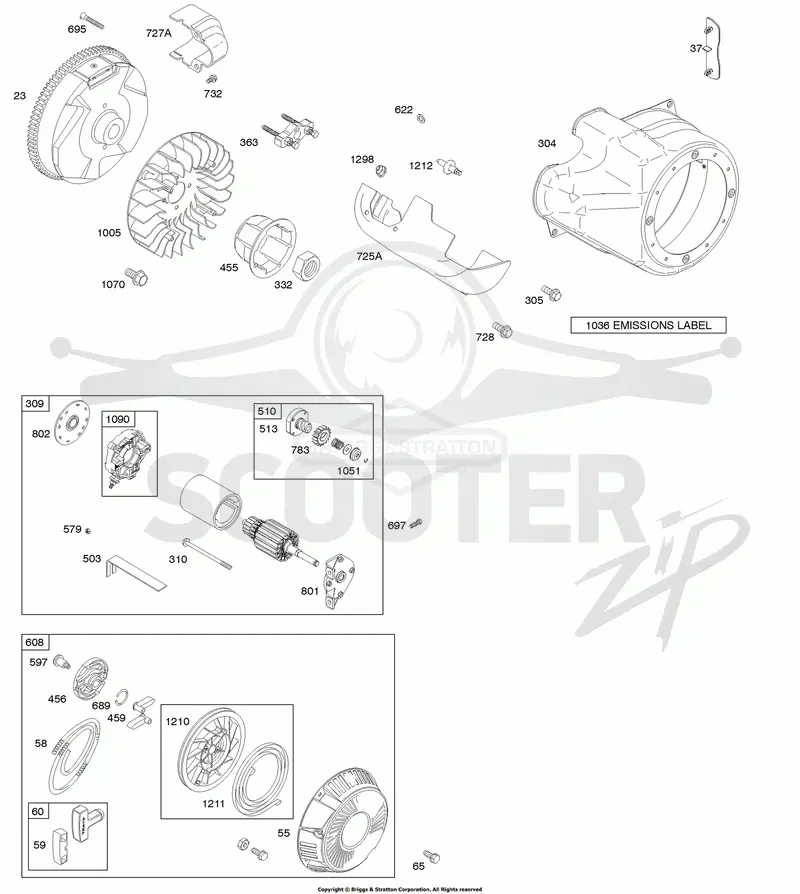 Blower Housing/Shrouds, Electric Starter, Flywheel, Rewind Starter