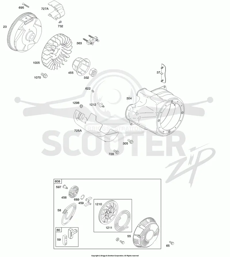 Blower Housing/Shrouds, Flywheel, Rewind Starter