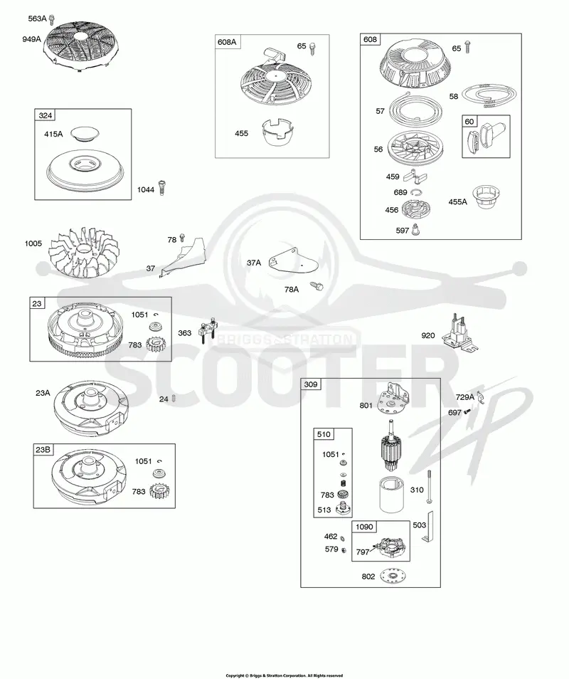 Electric & Rewind Starter, Flywheel