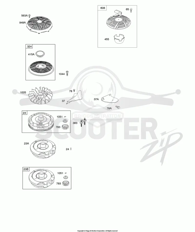 Electric & Rewind Starter, Flywheel