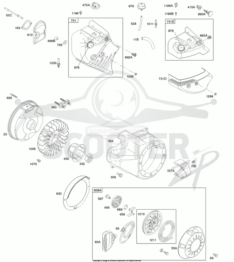 Blower Housing/Shrouds, Flywheel, Rewind Starter