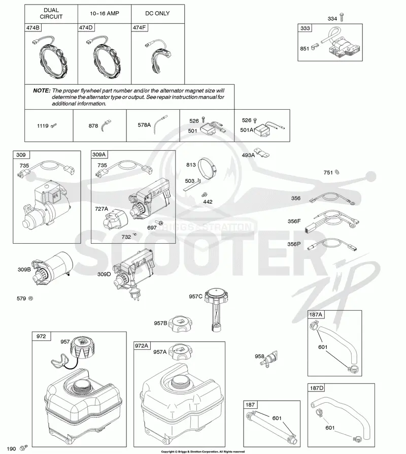Alternator, Electric Starter, Fuel Supply, Ignition