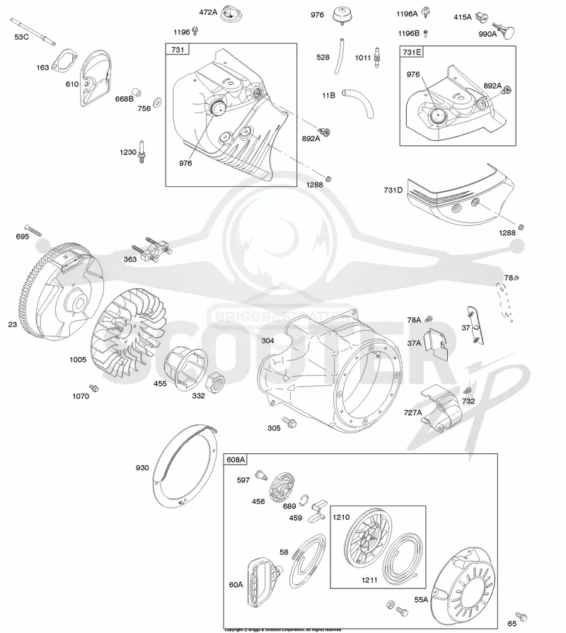 Blower Housing/Shrouds, Flywheel, Rewind Starter