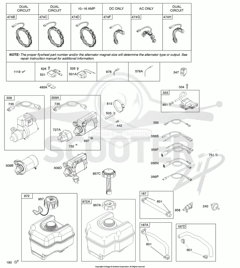 Alternator, Electric Starter, Fuel Supply, Ignition