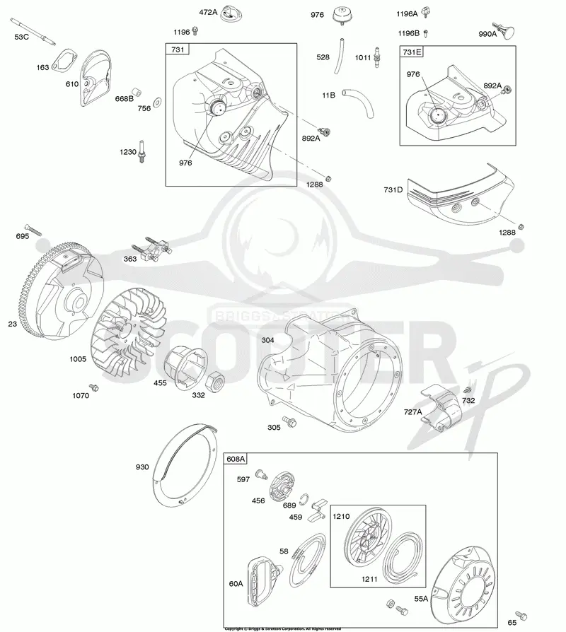 Blower Housing/Shrouds, Flywheel, Rewind Starter