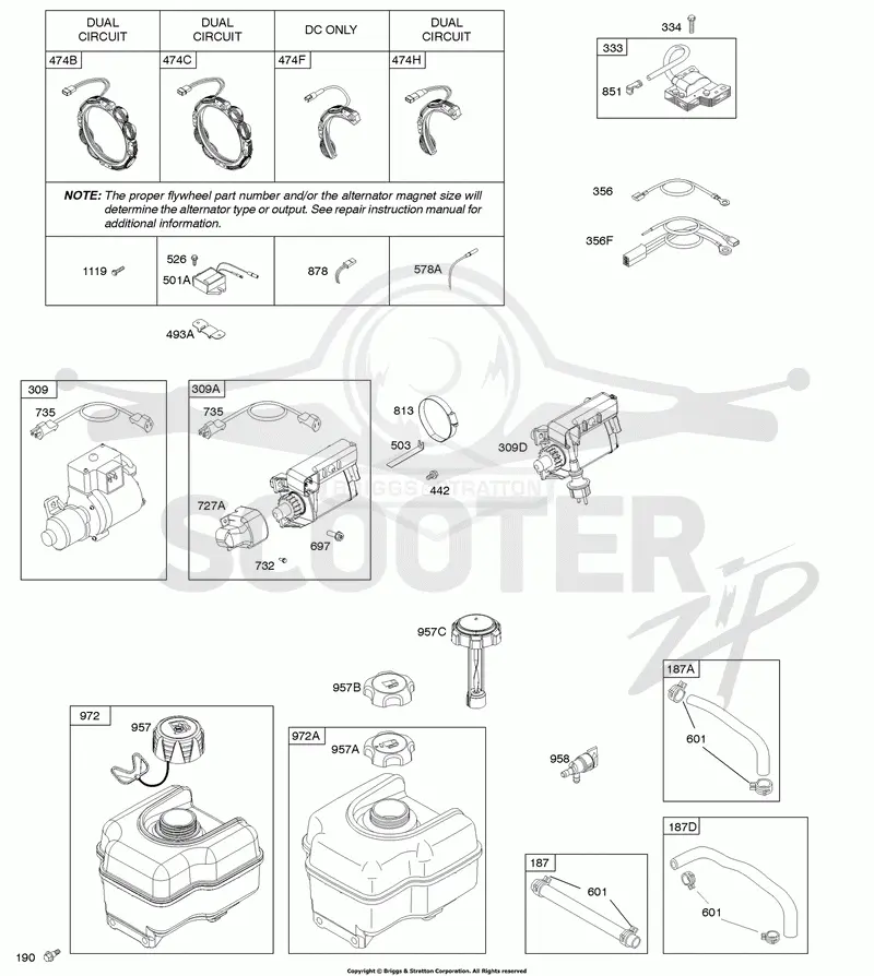 Alternator, Electric Starter, Fuel Supply, Ignition