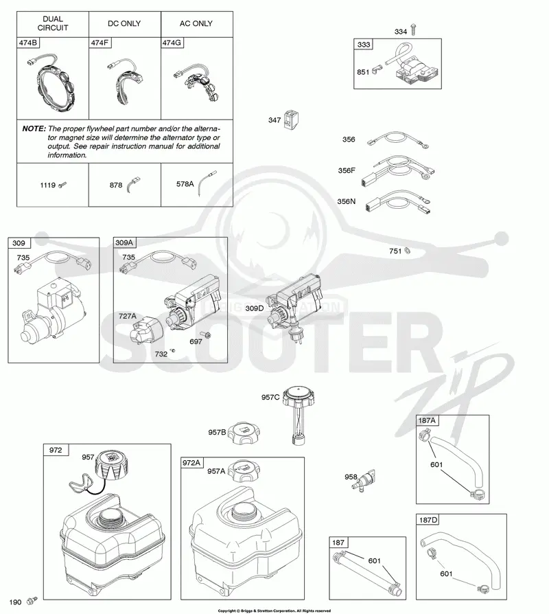 Alternator, Electric Starter, Fuel Supply, Ignition