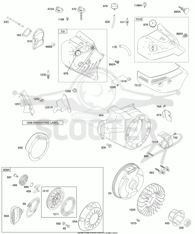 Blower Housing/Shrouds, Flywheel, Rewind Starter