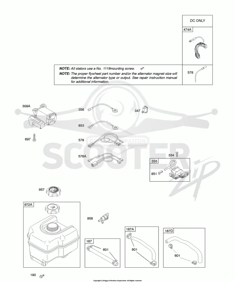 Alternator, Electric Starter, Fuel Supply, Ignition
