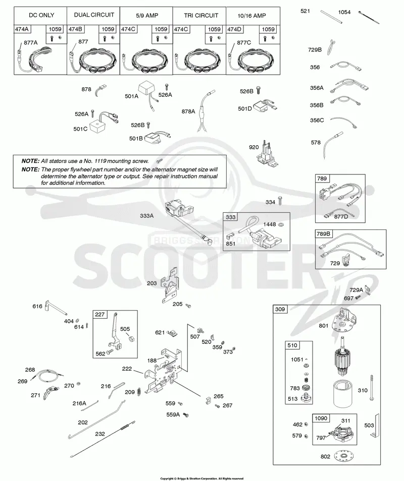 Alternator, Controls, Electric Starter, Governor Spring, Ignition