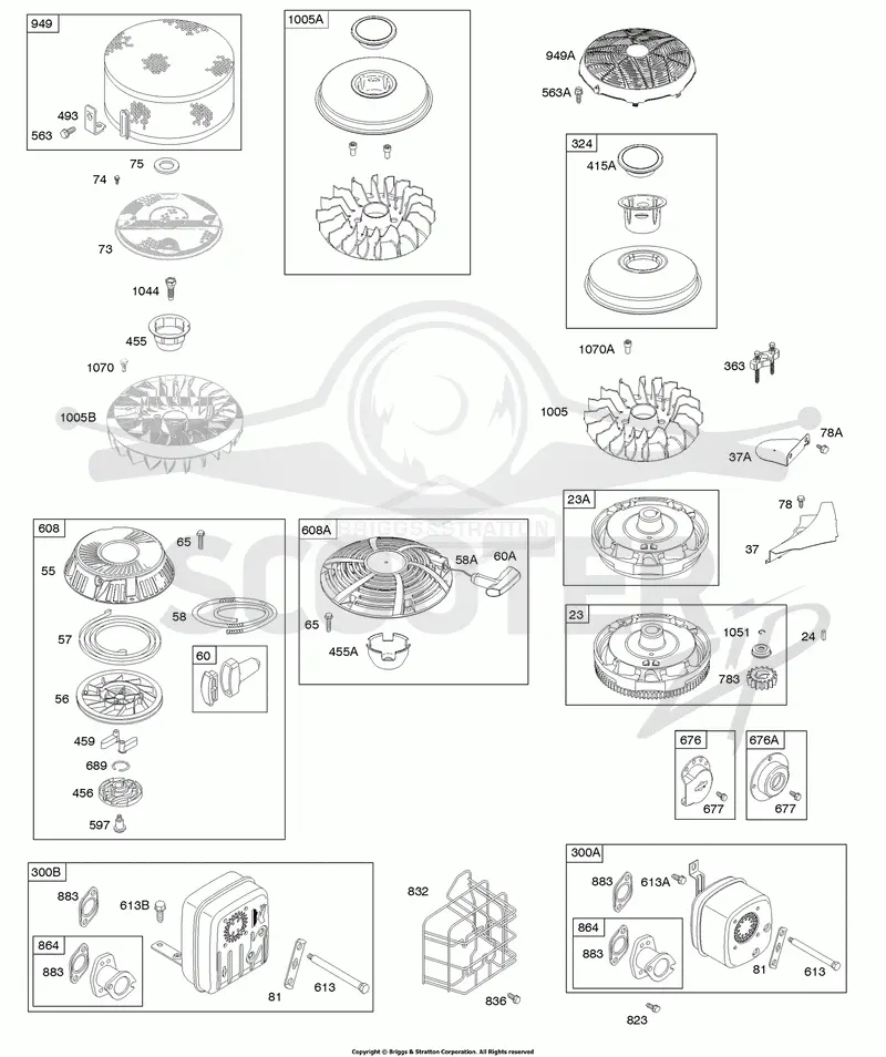 Exhaust System, Flywheel, Rewind Starter
