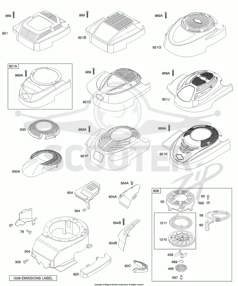 Blower Housing/Shrouds, Rewind Starter