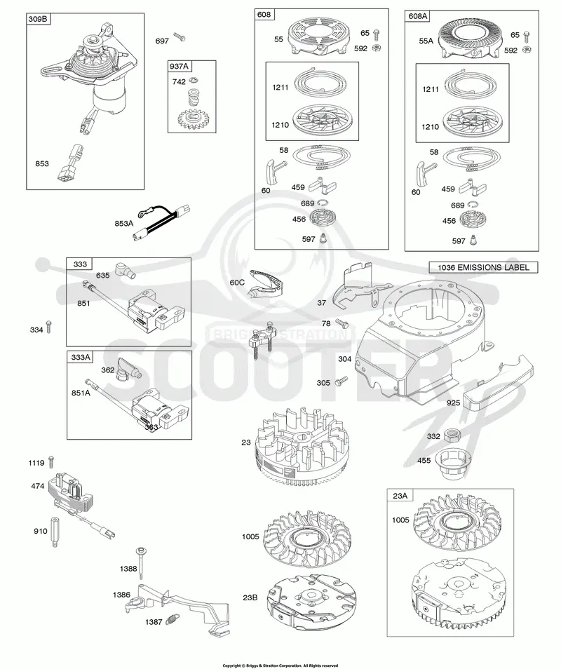 Air Vane, Blower Housing, Electric Starter, Flywheel, Ignition & Armature, Rewind Starter