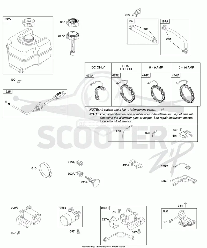 Alternator, Electric Starter, Fuel Supply, Ignition