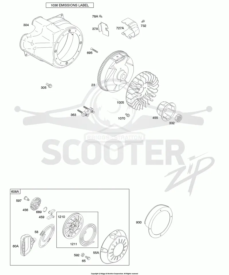 Blower Housing/Shrouds, Flywheel, Rewind Starter