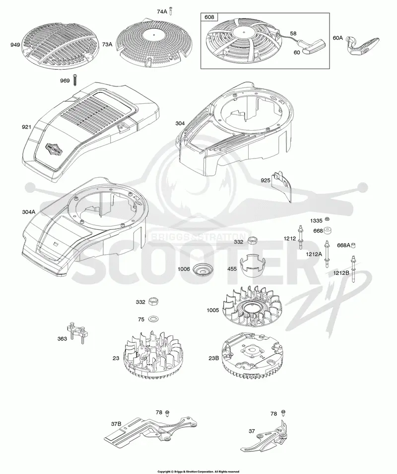 Blower Housing, Cover/Guards, Flywheel, Rewind Starter