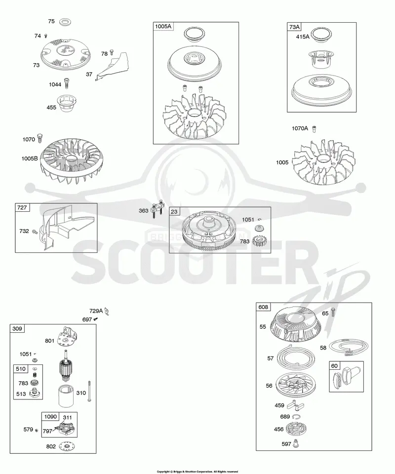 Electric Starter, Flywheel, Rewind Starter