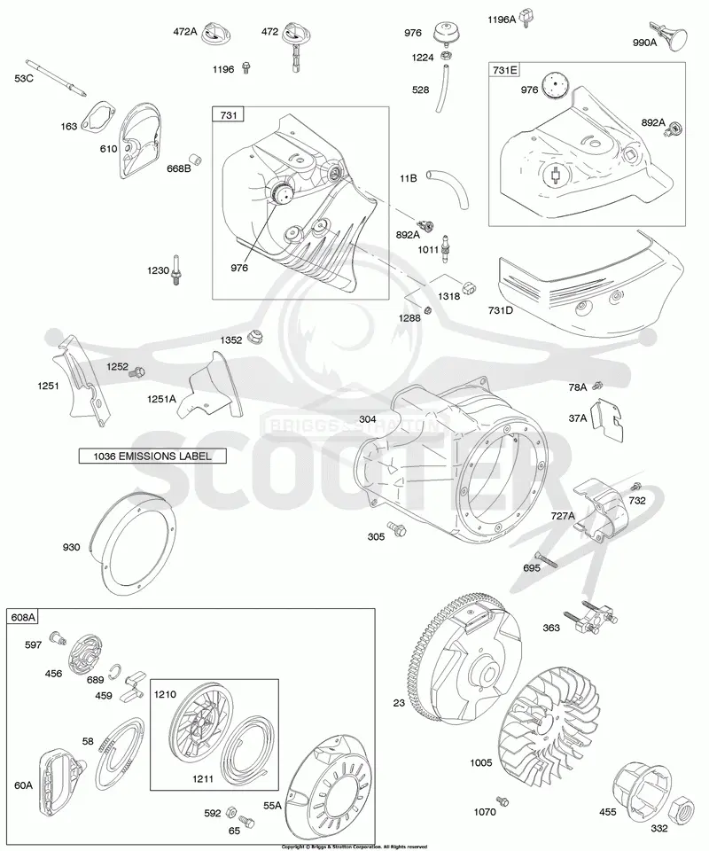 Blower Housing/Shrouds, Flywheel, Rewind Starter