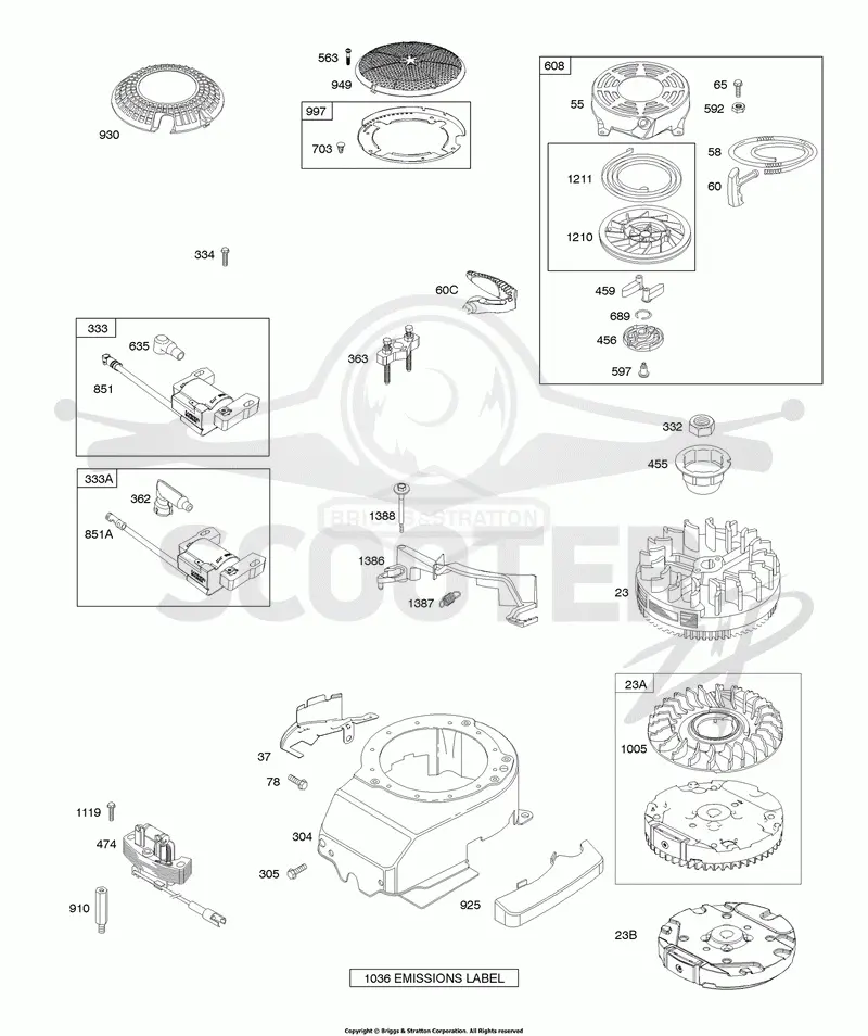 Blower Housing, Flywheel, Ignition, Rewind Starter
