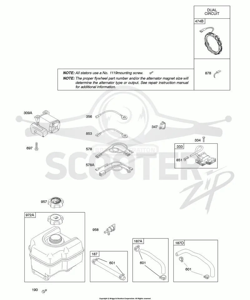 Alternator, Electric Starter, Fuel Supply, Ignition