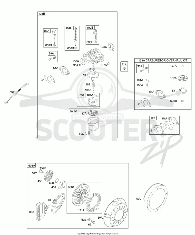 Carburetor, Kit - Carburetor Overhaul, Rewind Starter