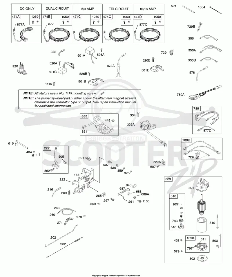 Alternator, Controls, Electric Starter, Governor Spring, Ignition