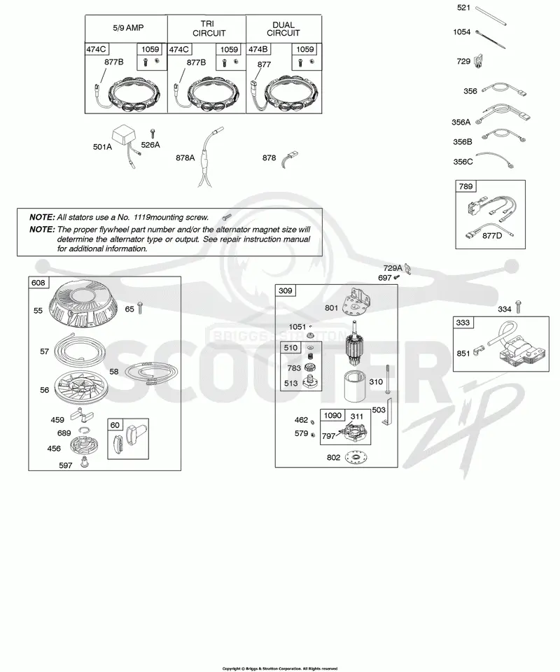 Alternator, Electric Starter, Ignition, Rewind Starter