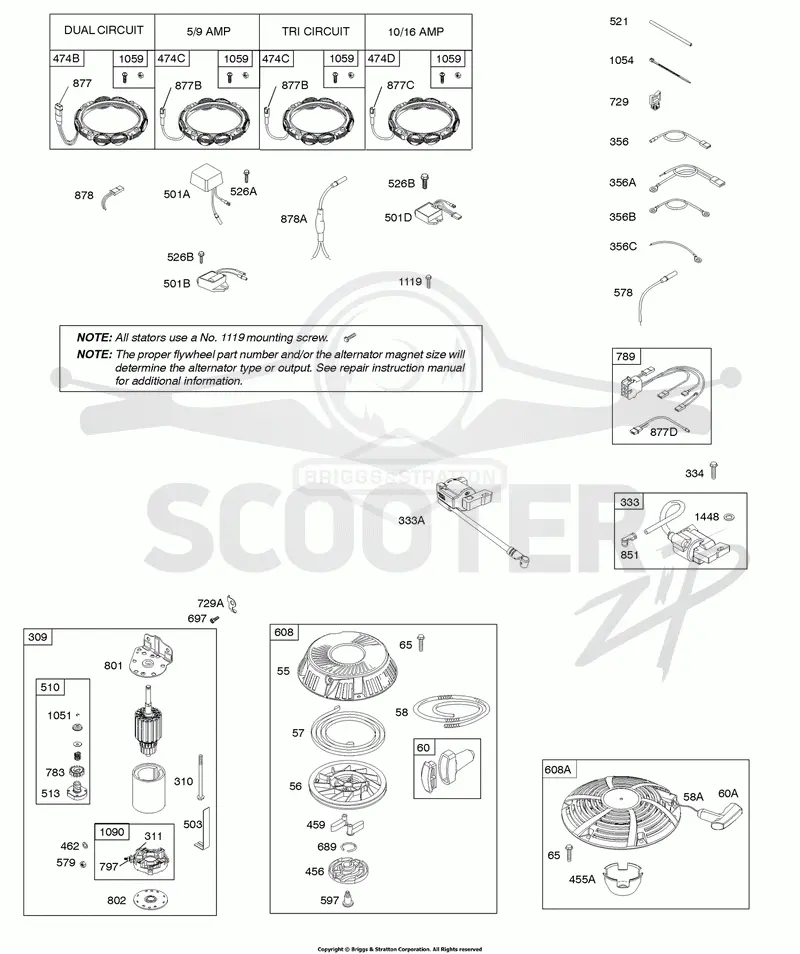 Alternator, Electric Starter, Ignition, Rewind Starter