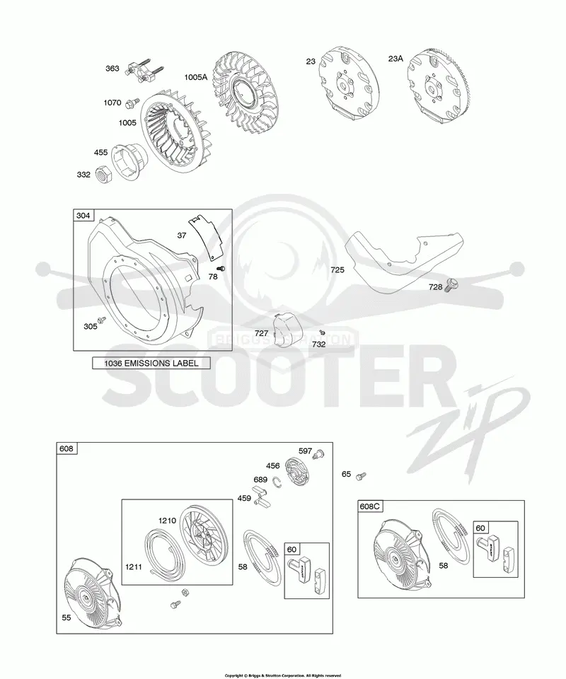 Blower Housing, Flywheel, Rewind Starter