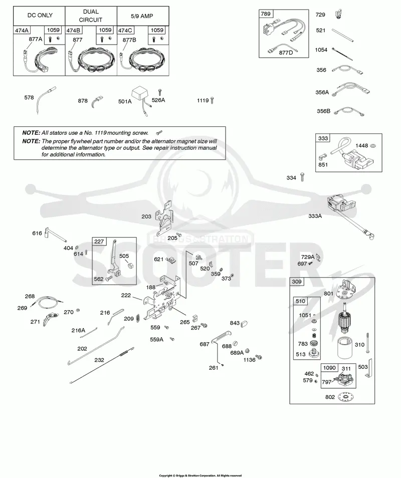 Alternator, Controls, Electric Starter, Governor Spring, Ignition