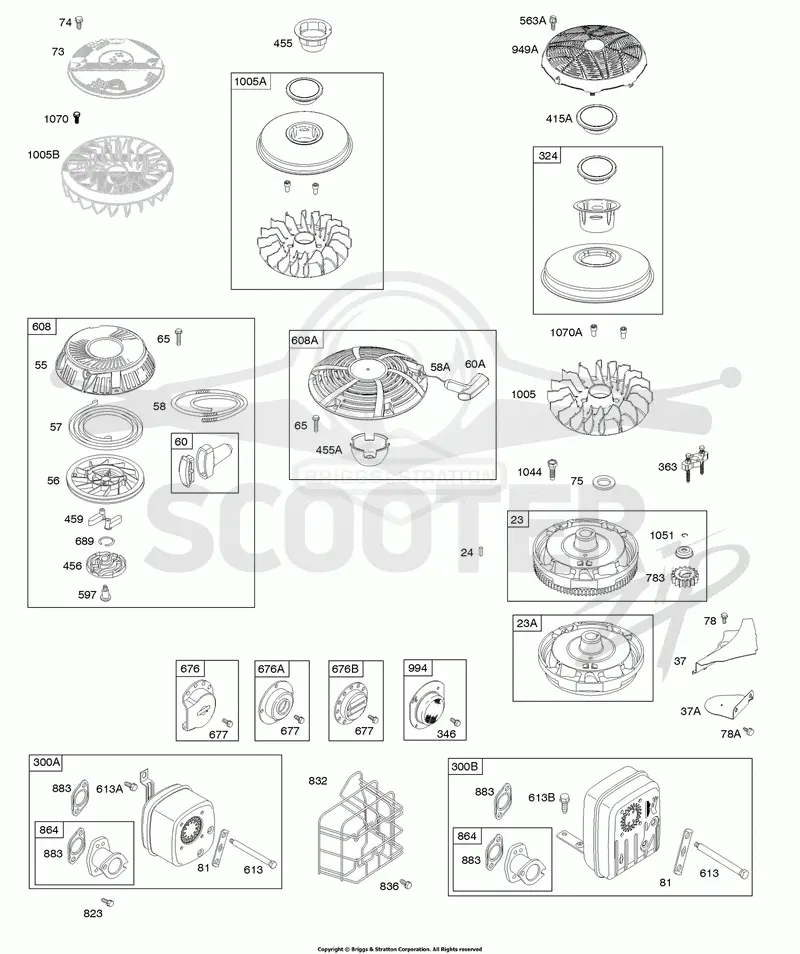 Exhaust System, Flywheel, Rewind Starter