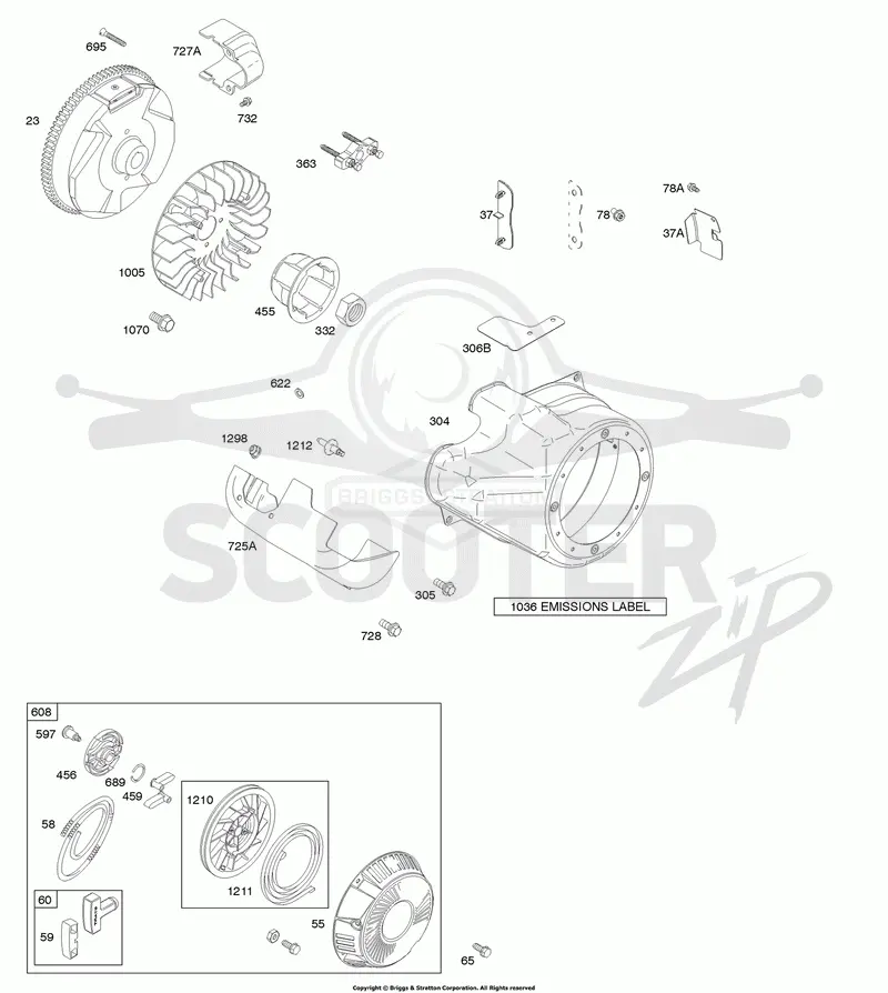 Blower Housing/Shrouds, Flywheel, Rewind Starter