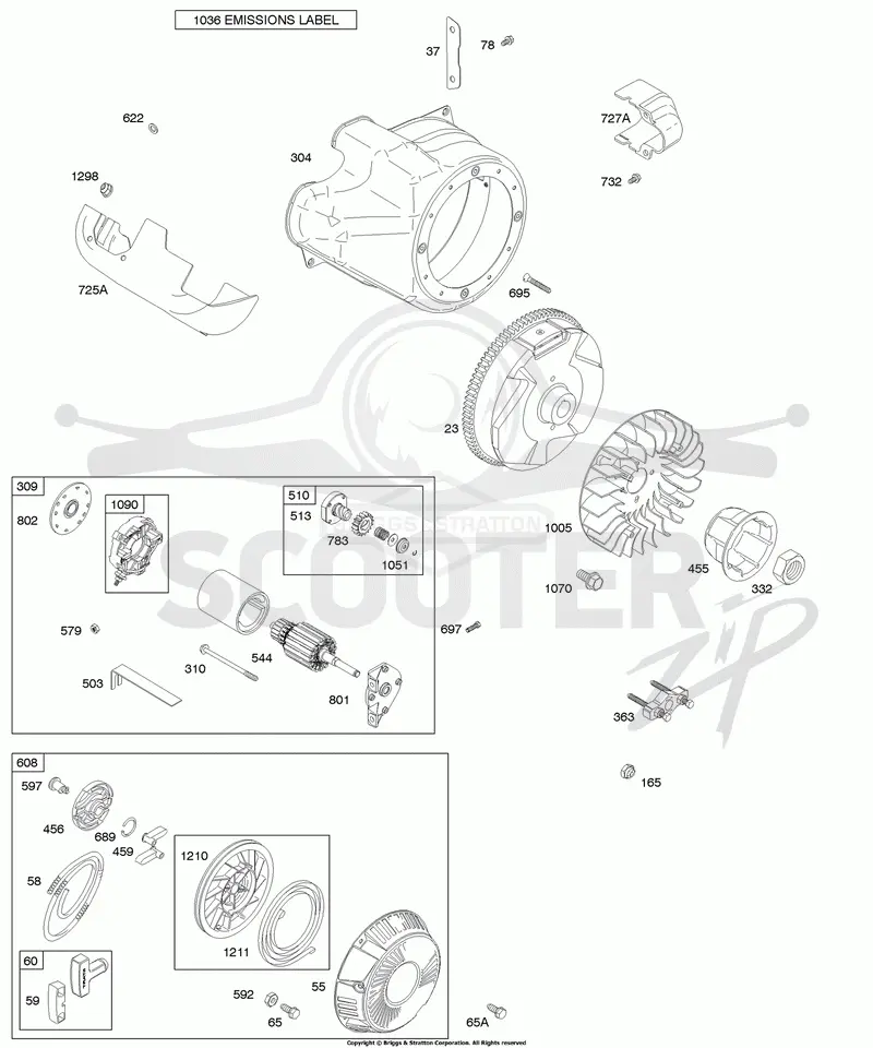 Blower Housing/Shrouds, Electric Starter, Flywheel, Rewind Starter