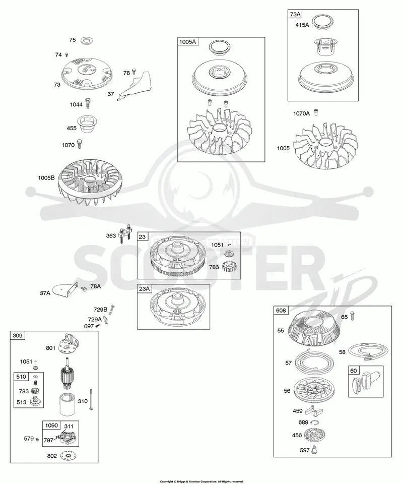 Electric Starter, Flywheel, Rewind Starter