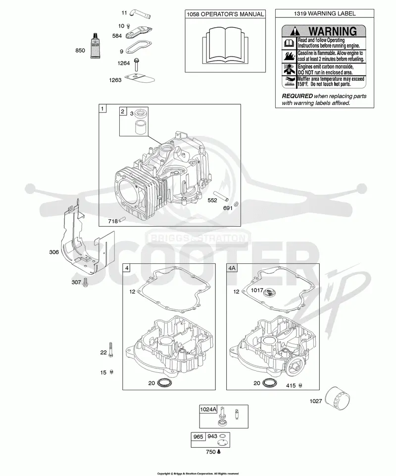 Cylinder, Engine Sump, Operators Manual, Warning Label