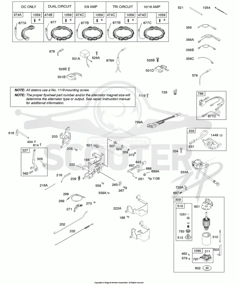 Alternator, Controls, Electric Starter, Governor Spring, Ignition
