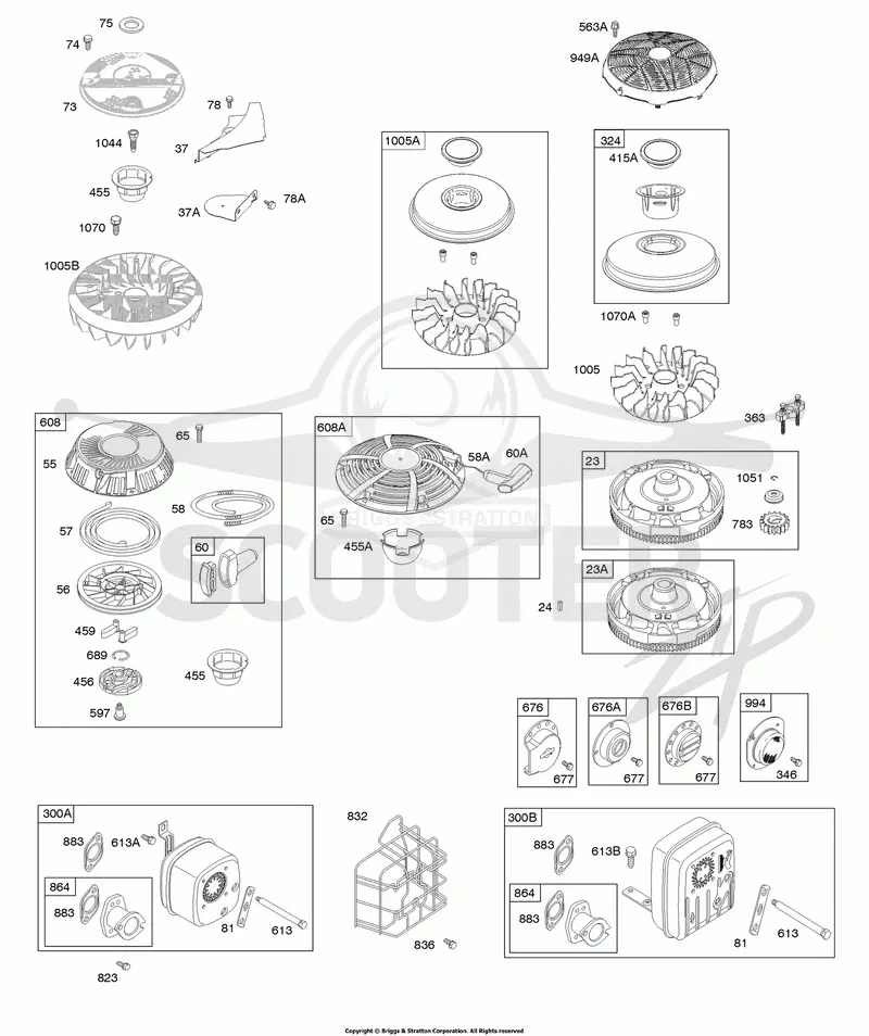 Exhaust System, Flywheel, Rewind Starter