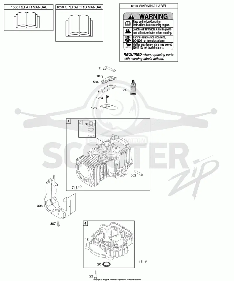 Cylinder, Engine Sump, Operators Manual, Warning Label