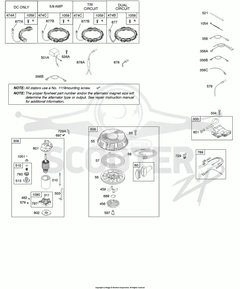 Alternator, Electric Starter, Ignition, Rewind Starter
