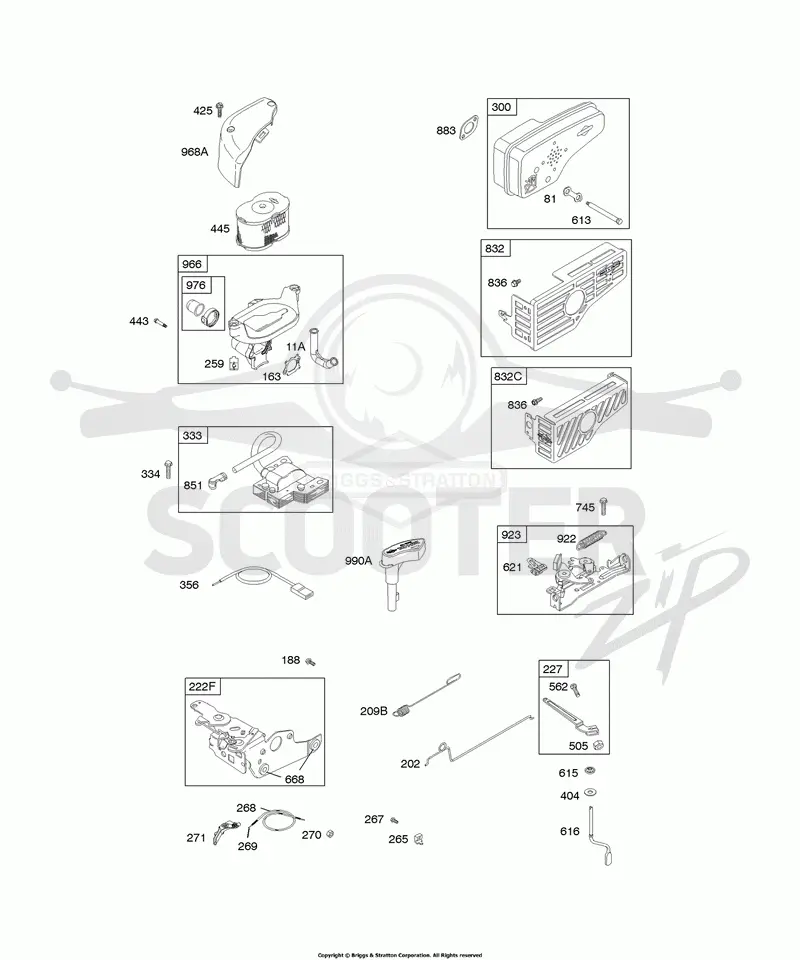 Air Cleaner, Controls, Electrical, Exhaust System, Flywheel Brake, Governor Spring, Ignition