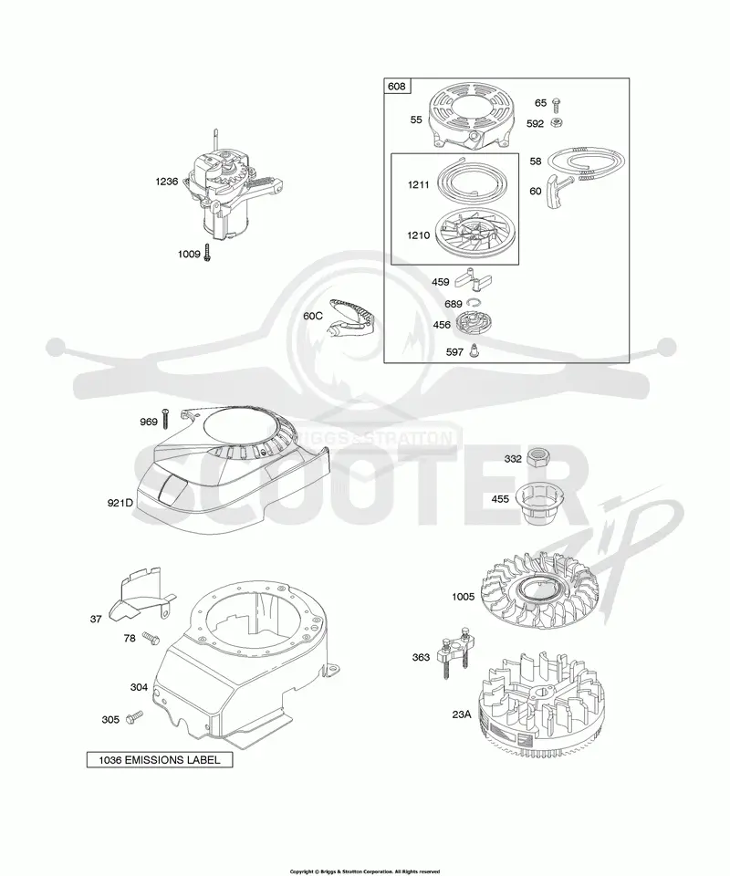 Blower Housing/Shrouds, Flywheel, Rewind Starter