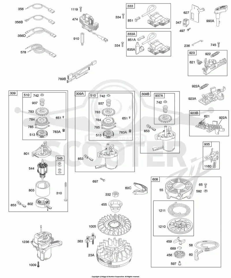 Alternator, Electric Starter, Electrical, Flywheel, Flywheel Brake, Ignition, Rewind Starter