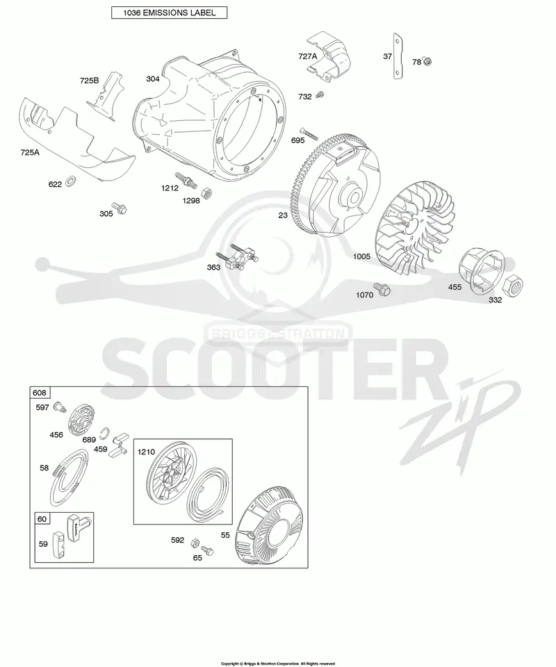 Blower Housing/Shrouds, Flywheel, Rewind Starter