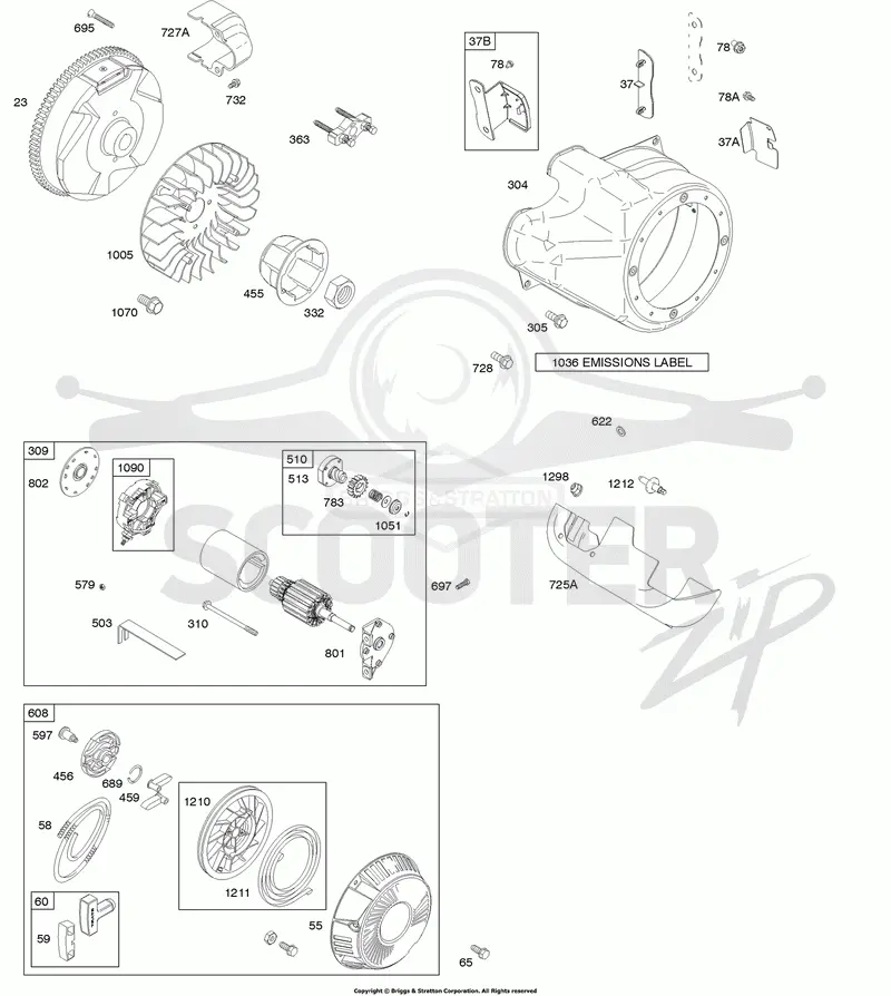 Blower Housing/Shrouds, Electric Starter, Flywheel, Rewind Starter