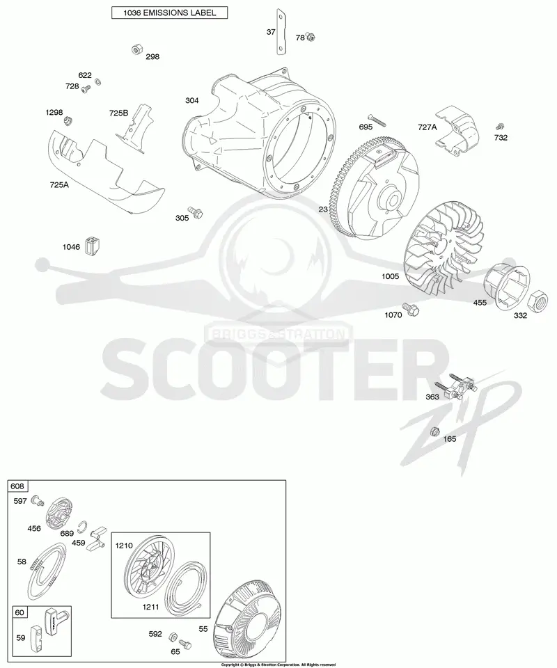 Blower Housing/Shrouds, Flywheel, Rewind Starter