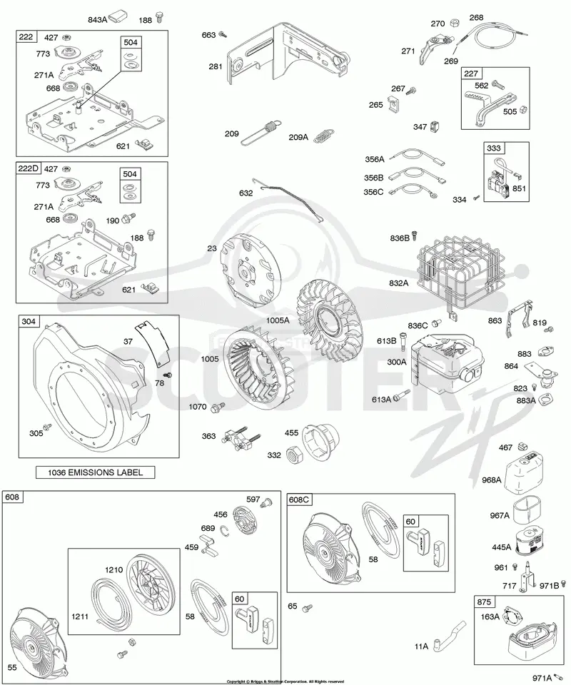 Air Cleaner, Blower Housing, Controls, Exhaust System, Flywheel, Governor Spring, Ignition, Rewind Starter