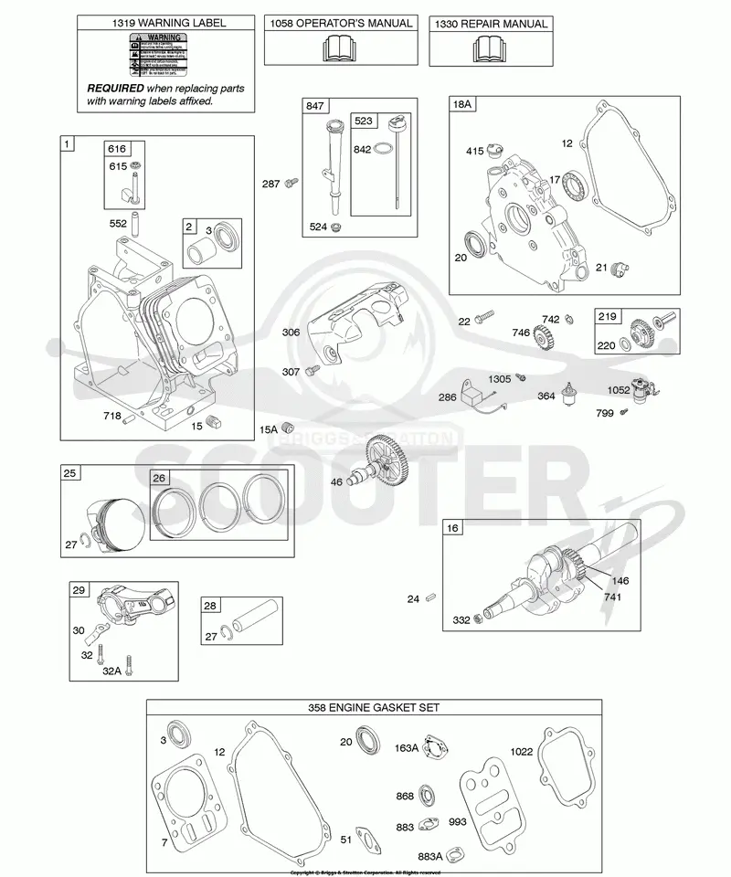 Camshaft, Crankcase Cover, Crankshaft, Cylinder, Lubrication, Piston Group