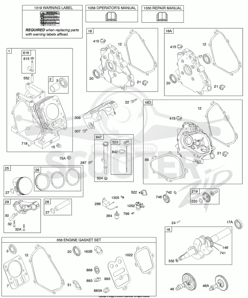 Camshaft, Crankcase Cover, Crankshaft, Cylinder, Lubrication, Piston Group